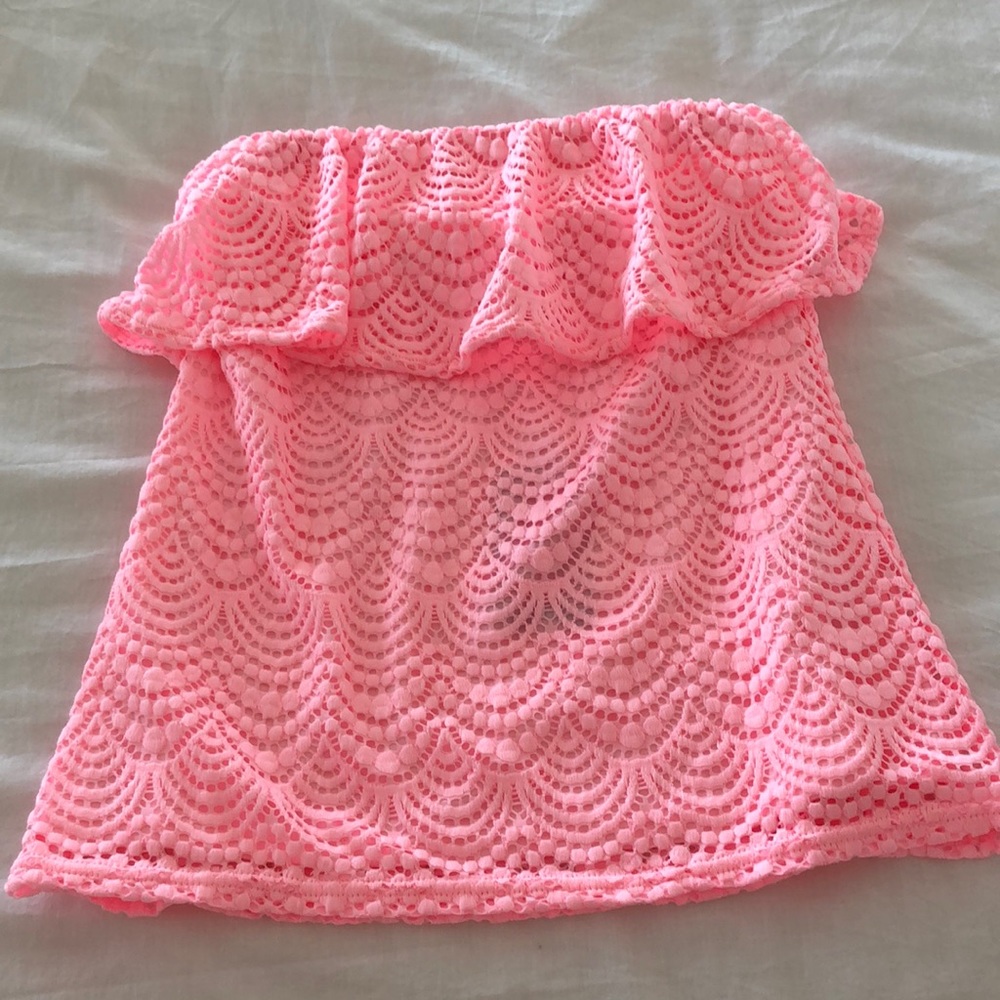 Lilly Pulitzer Pink Lace Strapless Ruffle Top